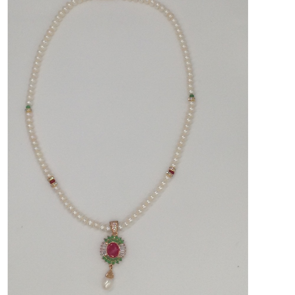 Tricolour cz pendent set with flat pearls mala jps0135 - Image 4