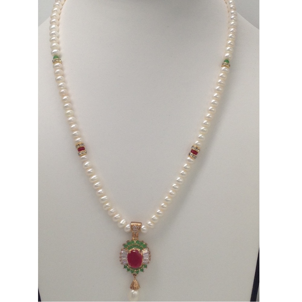 Tricolour cz pendent set with flat pearls mala jps0135 - Image 2