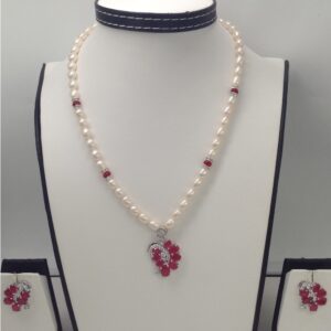 White,red cz pendent set with oval pearls mala jps0126