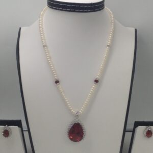 White,brown cz pendent set with flat pearls mala jps0117