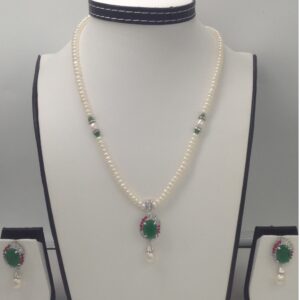Tri colour cz pendent set with flat pearls mala jps0119