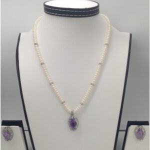 White,purple CZ pendent set with flat pearls mala jps0114