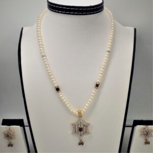 White,purple cz pendent set with flat pearls mala jps0112
