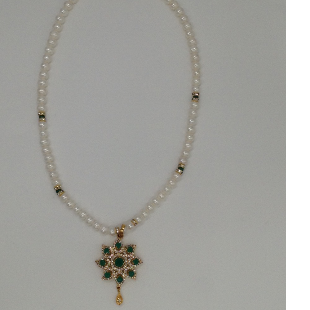White,green cz pendent set with potato pearls mala jps0108 - Image 4