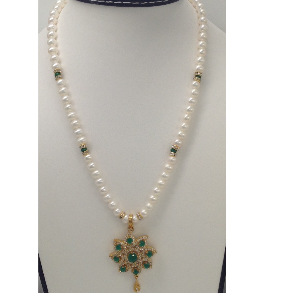 White,green cz pendent set with potato pearls mala jps0108 - Image 2