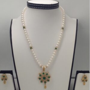 White,green cz pendent set with potato pearls mala jps0108