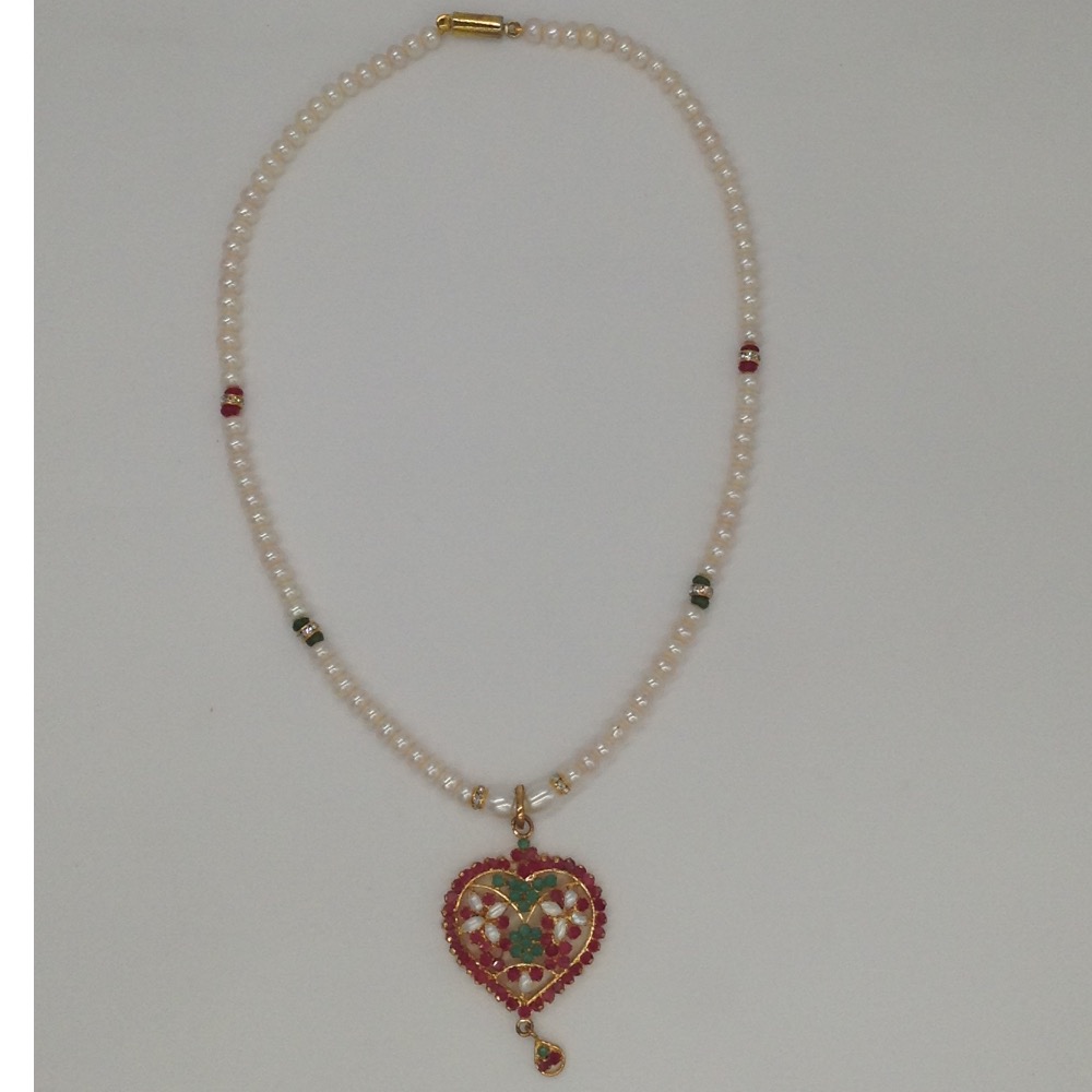Red ,green cz pendent set with flat pearls mala jps0110 - Image 4