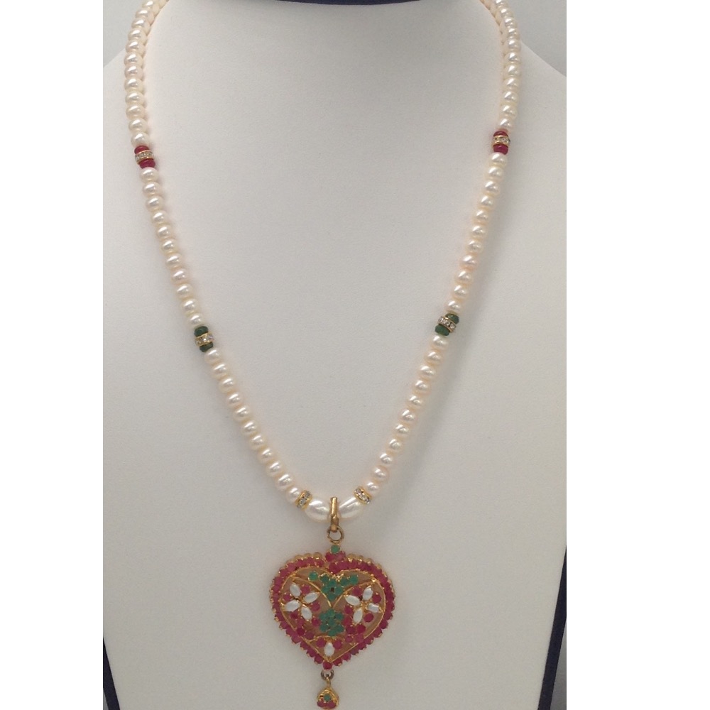 Red ,green cz pendent set with flat pearls mala jps0110 - Image 2