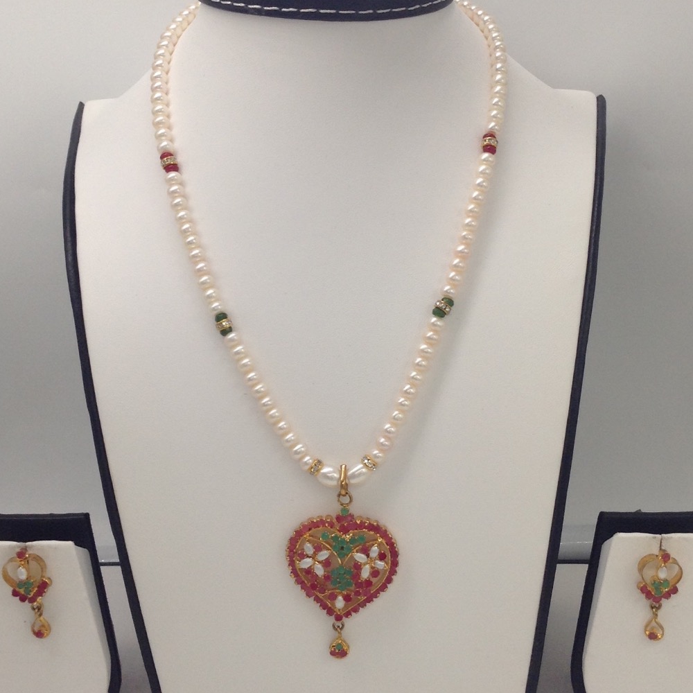 Red ,green cz pendent set with flat pearls mala jps0110