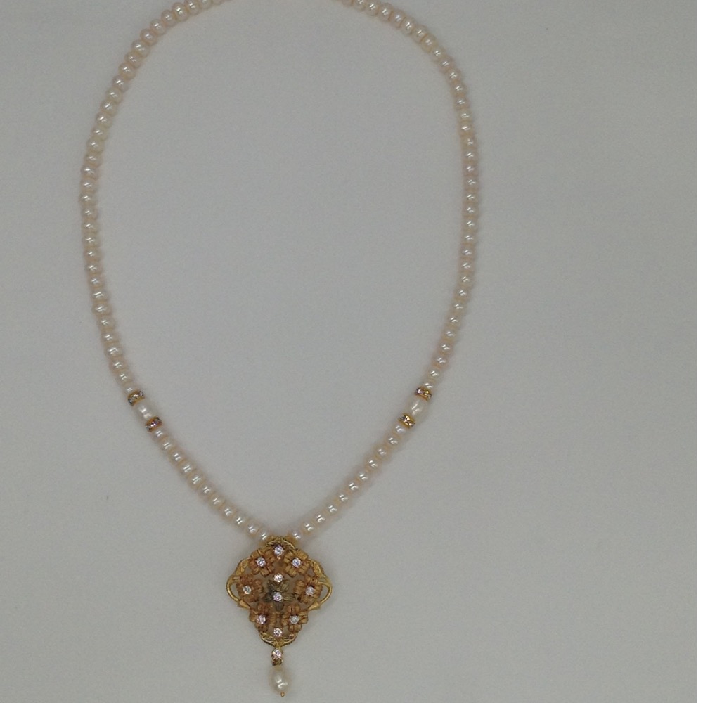 White cz flower pendent set with flat pearls mala jps0106 - Image 4
