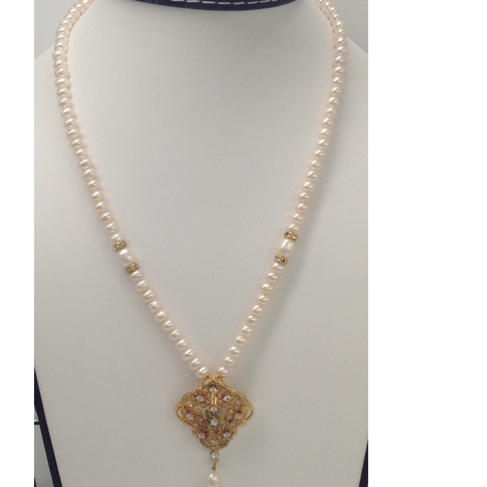White cz flower pendent set with flat pearls mala jps0106 - Image 2