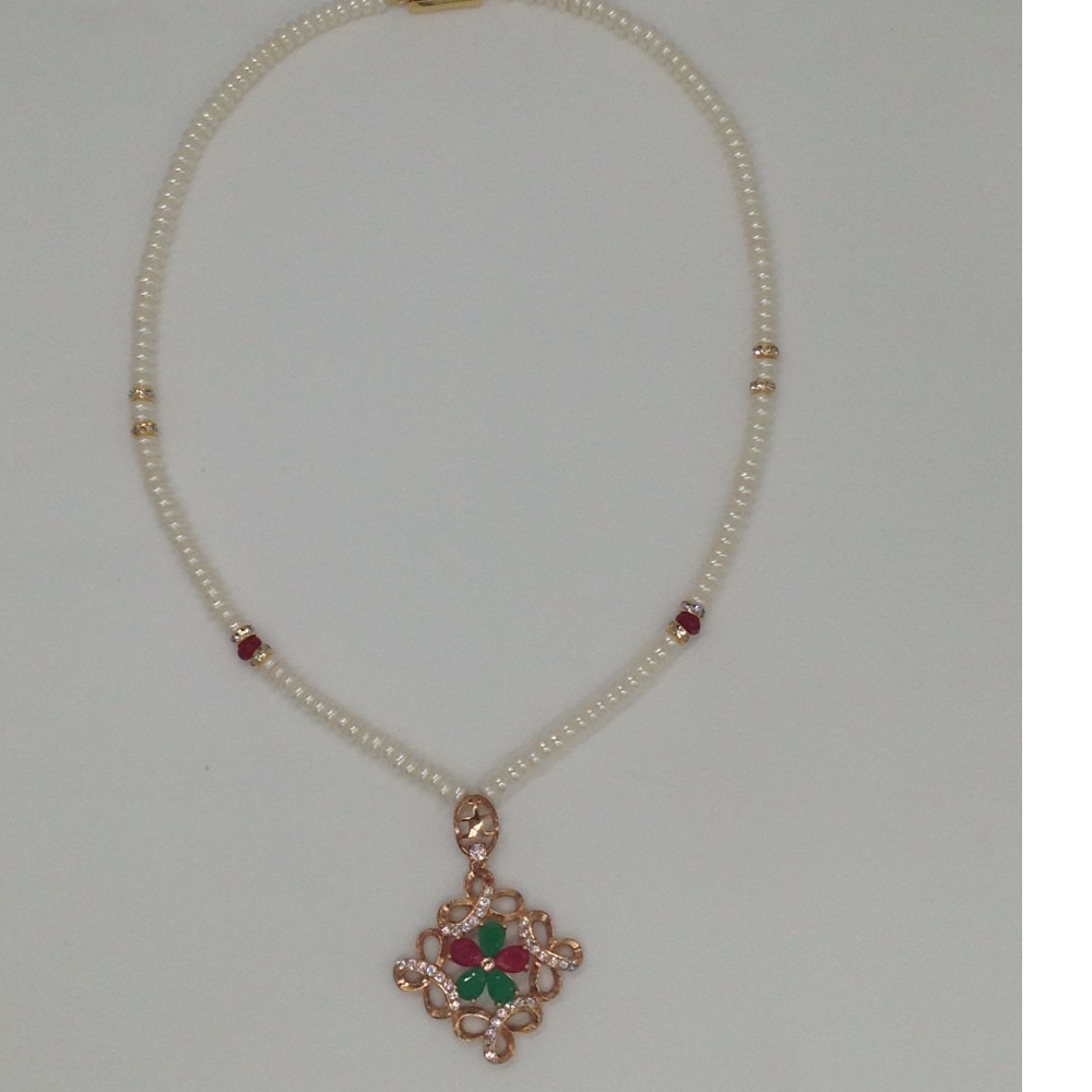 Tri colour cz pendent set with flat pearls mala jps0105 - Image 4