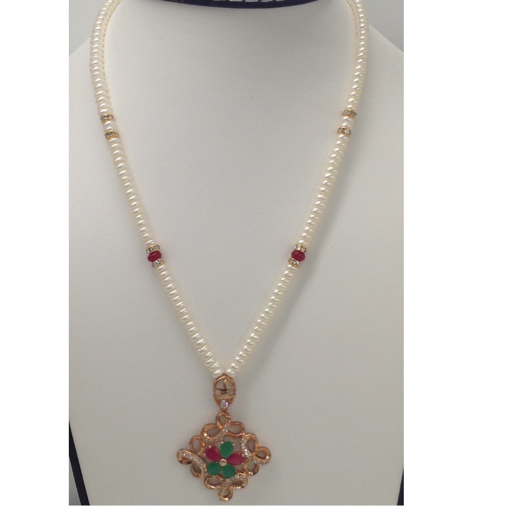 Tri colour cz pendent set with flat pearls mala jps0105 - Image 2