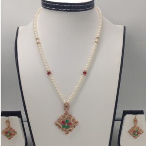 Tri colour cz pendent set with flat pearls mala jps0105