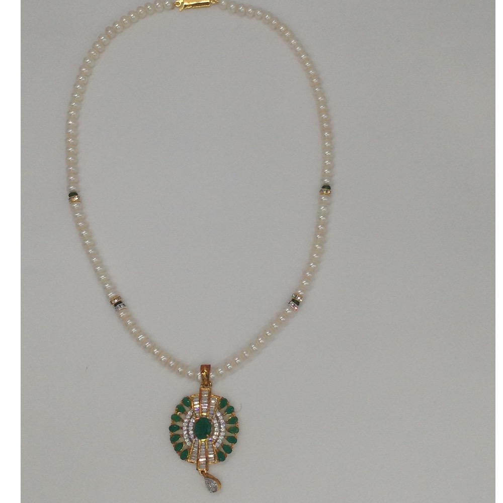 White,green cz pendent set with flat pearls mala jps0097 - Image 4