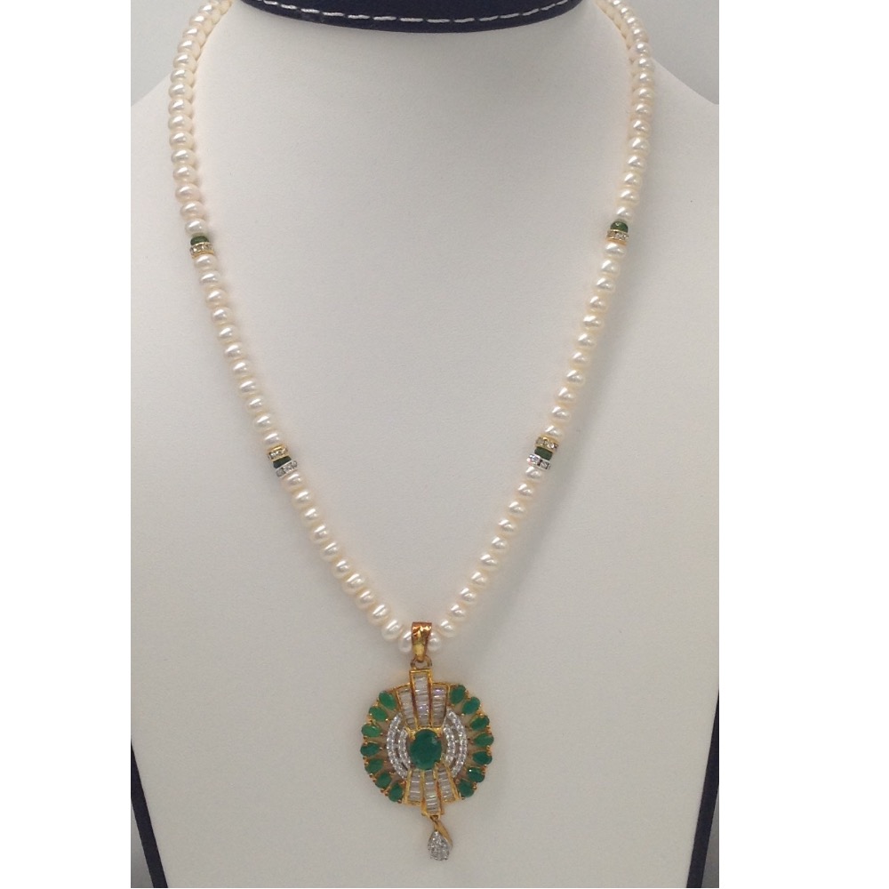 White,green cz pendent set with flat pearls mala jps0097 - Image 2