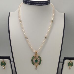 White,green cz pendent set with flat pearls mala jps0097
