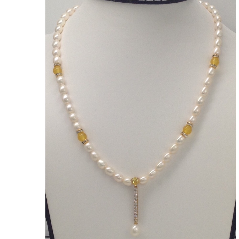White, yellow cz pendent set with oval pearls mala jps0087 - Image 2