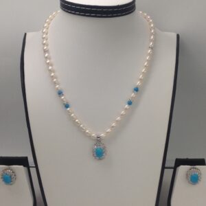 White cz,turquoise pendent set with oval pearls mala jps0085