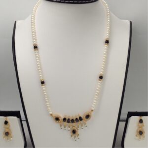 White, black cz pendent set with flat pearls mala jps0089