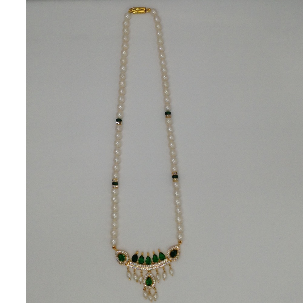 White, green cz pendent set with oval pearls mala jps0088 - Image 4