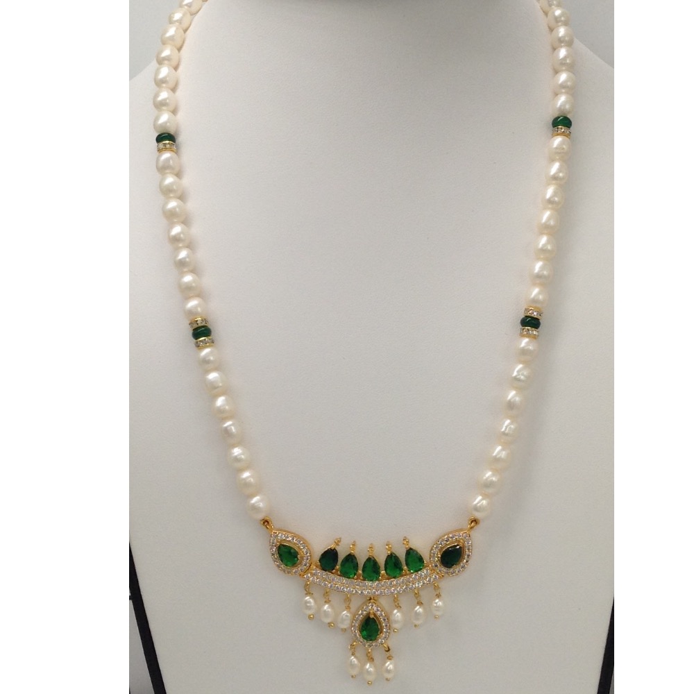 White, green cz pendent set with oval pearls mala jps0088 - Image 2