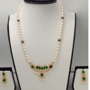 White, green cz pendent set with oval pearls mala jps0088