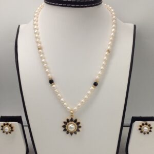 White, black cz pendent set with oval pearls mala jps0086