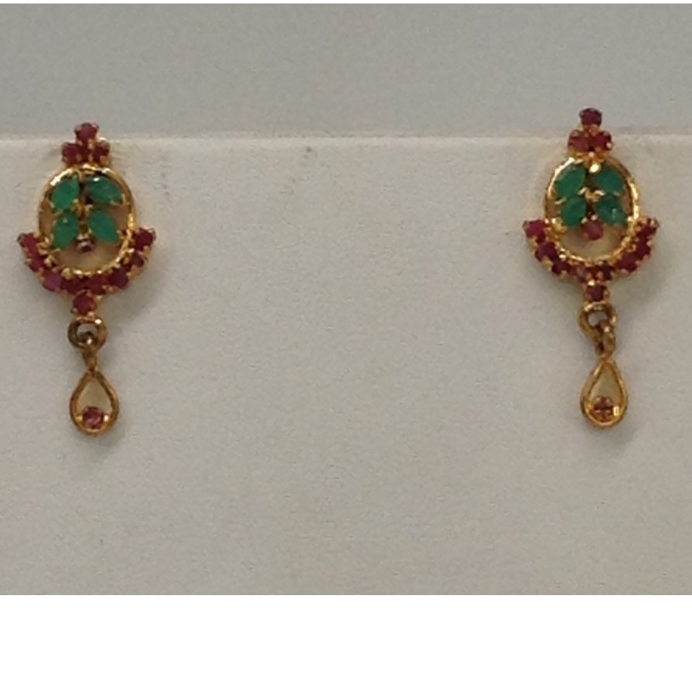 Red And Green CZ Pendent Set With 2 Layers Pearls Mala JPS0092 - Image 3