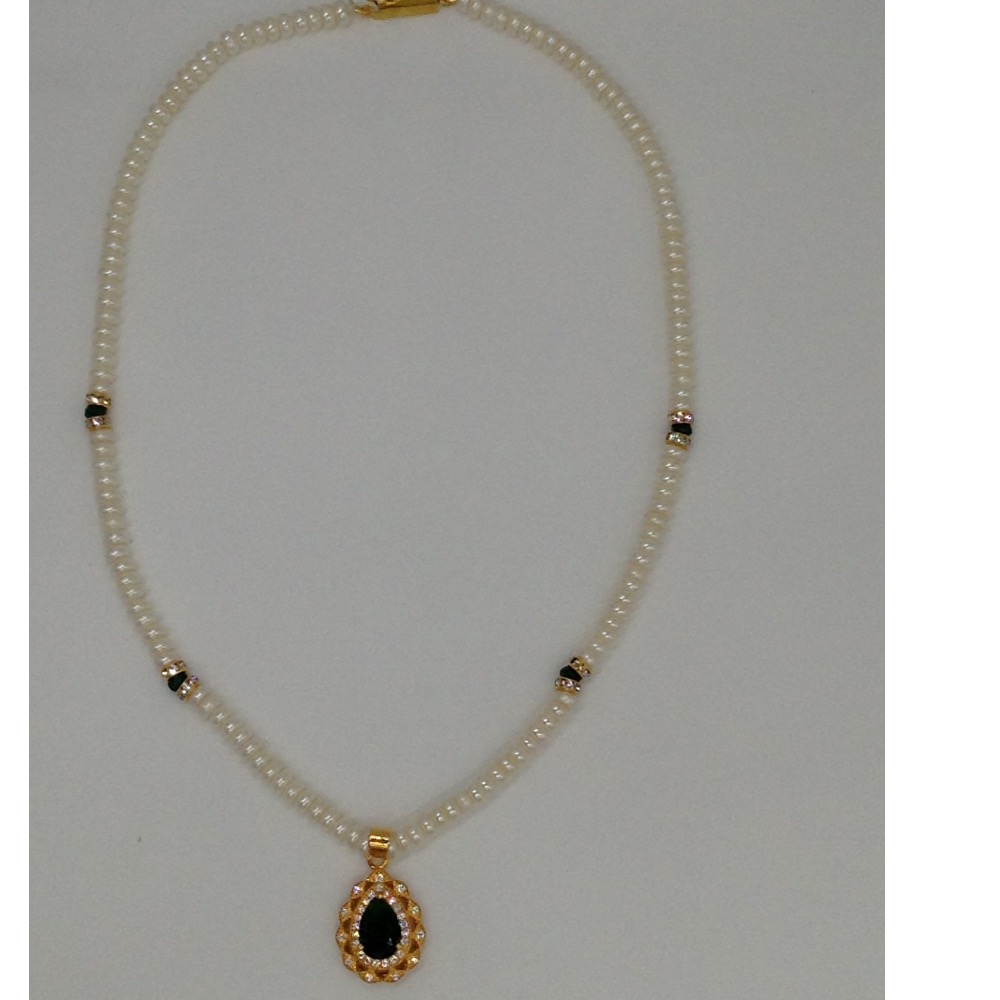 White,green cz pendent set with flat pearls mala jps0084 - Image 4