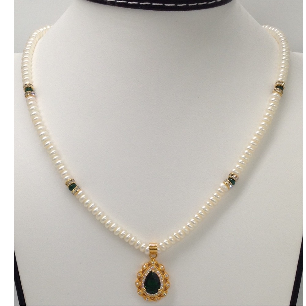 White,green cz pendent set with flat pearls mala jps0084 - Image 2