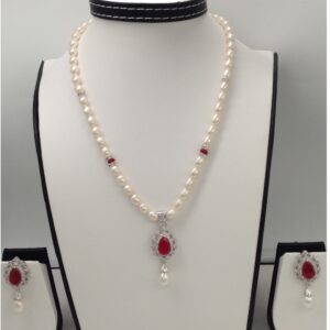 White,red cz pendent set with oval pearls mala jps0082