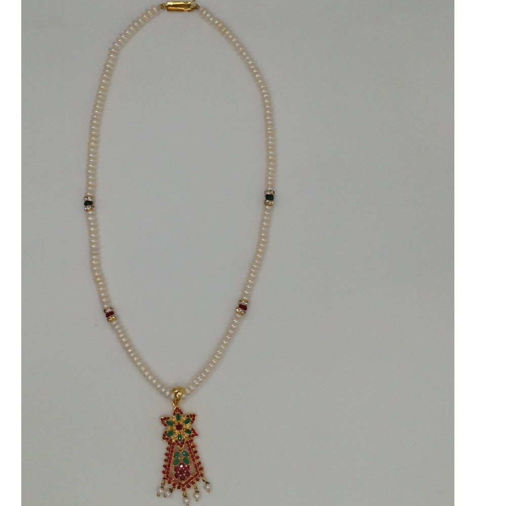 Red green cz pendent set with flat pearls mala jps0078 - Image 4
