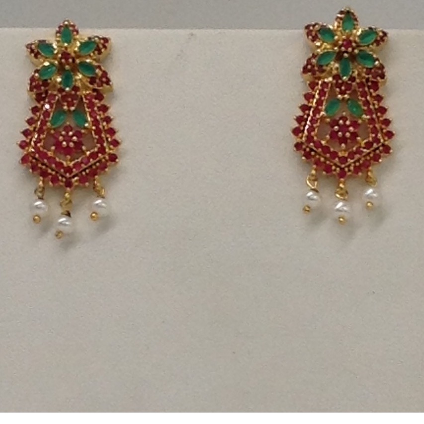 Red green cz pendent set with flat pearls mala jps0078 - Image 3