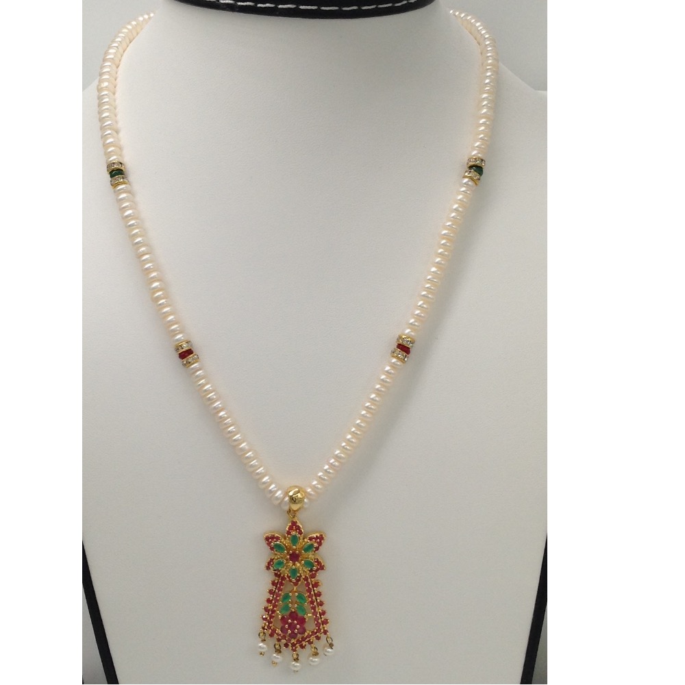 Red green cz pendent set with flat pearls mala jps0078 - Image 2