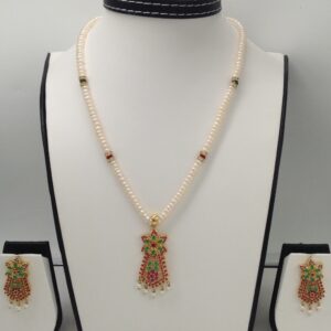 Red green cz pendent set with flat pearls mala jps0078