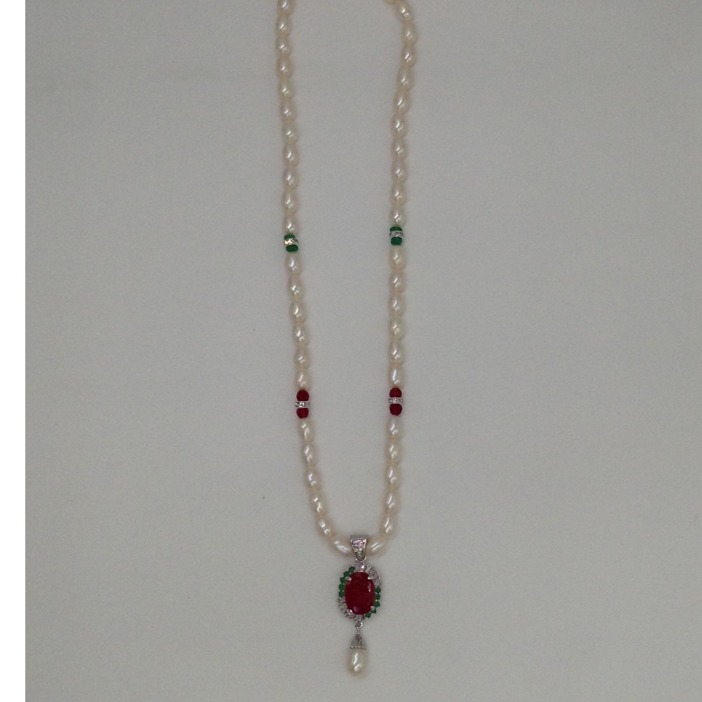 Tri colour cz pendent set with oval pearls mala jps0068 - Image 4