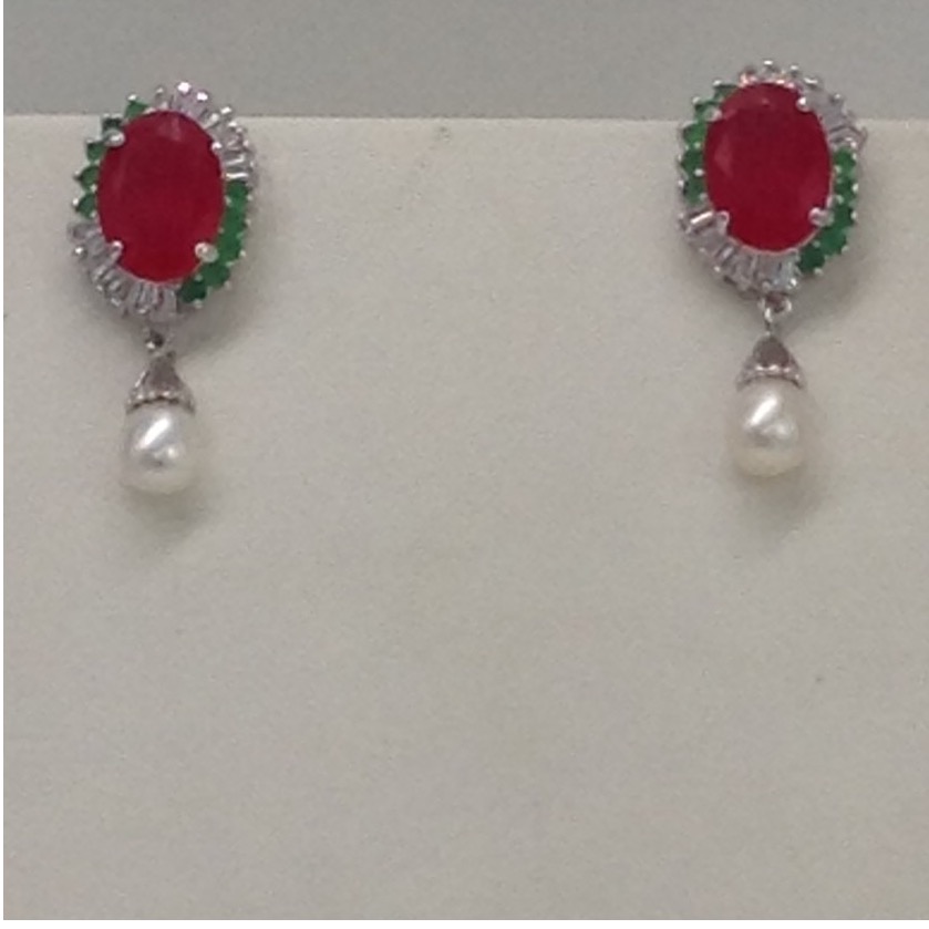 Tri colour cz pendent set with oval pearls mala jps0068 - Image 3