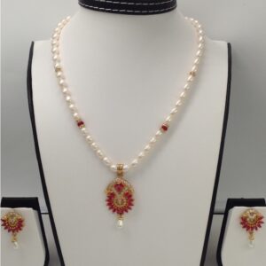 White,Red cz pendent set with oval pearls mala jps0093