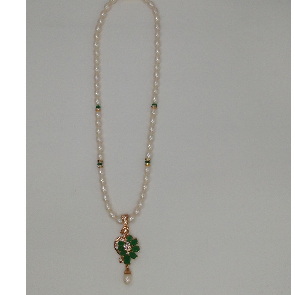 White, green cz and pearls pendent set with oval pearls mala jps0074 - Image 4