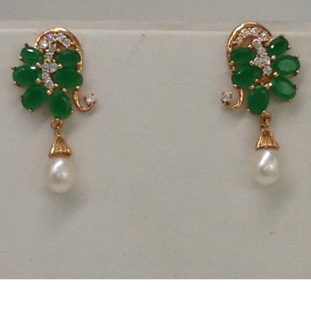 White, green cz and pearls pendent set with oval pearls mala jps0074 - Image 3
