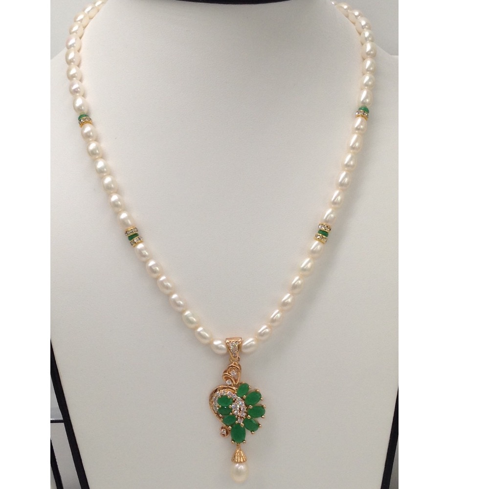 White, green cz and pearls pendent set with oval pearls mala jps0074 - Image 2