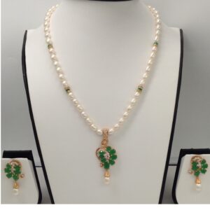 White, green cz and pearls pendent set with oval pearls mala jps0074