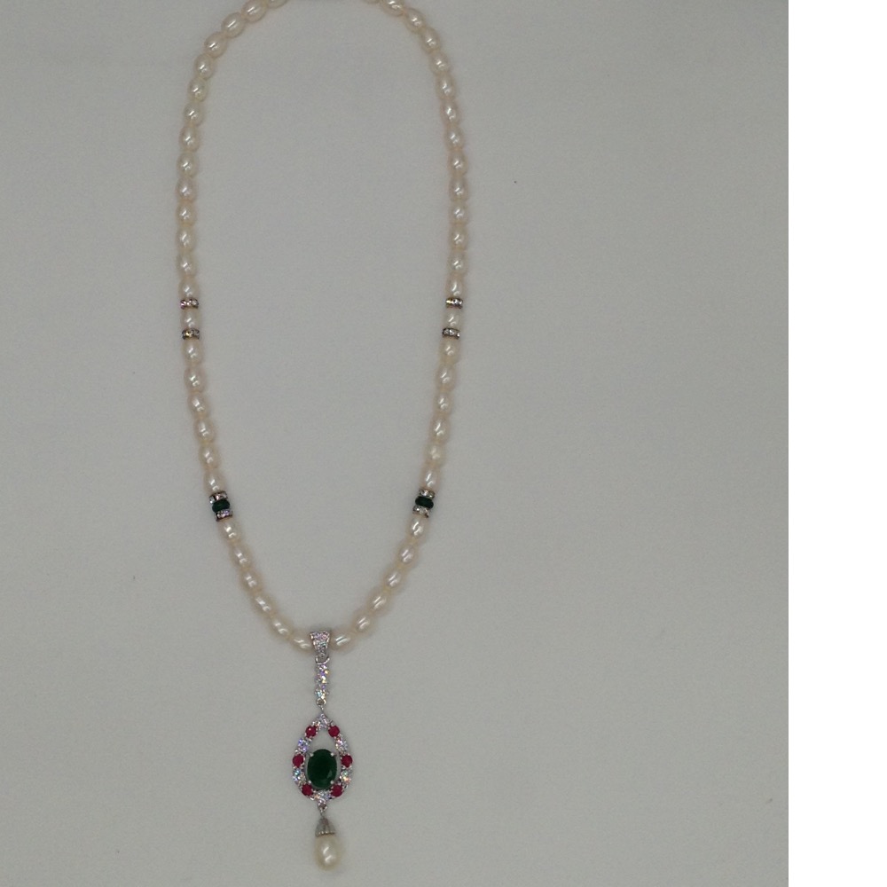 Tri colour cz pendent set with oval pearls mala jps0066 - Image 4