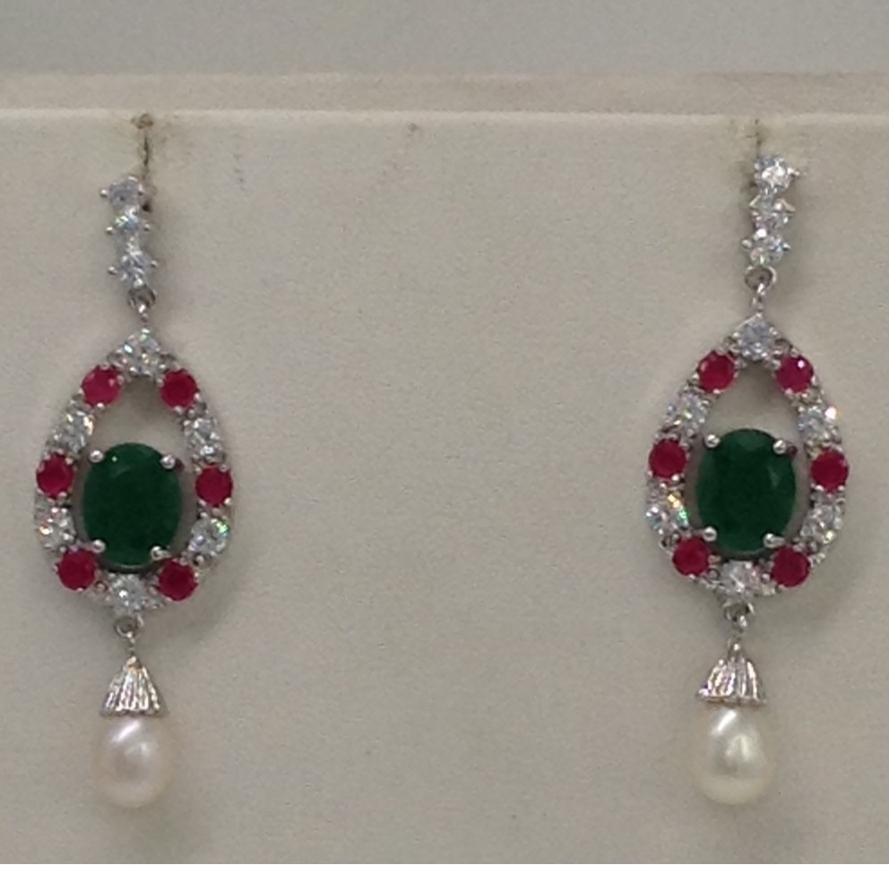 Tri colour cz pendent set with oval pearls mala jps0066 - Image 3