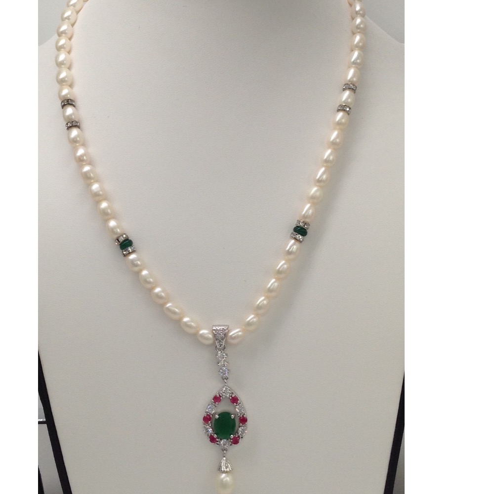 Tri colour cz pendent set with oval pearls mala jps0066 - Image 2