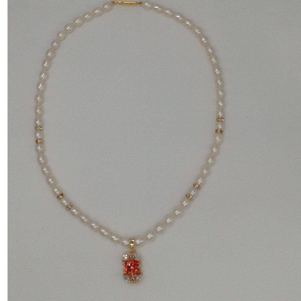 White,brown cz pendent set with oval pearls mala jps0061 - Image 4