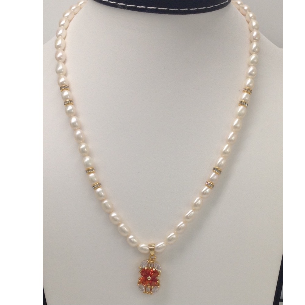 White,brown cz pendent set with oval pearls mala jps0061 - Image 2