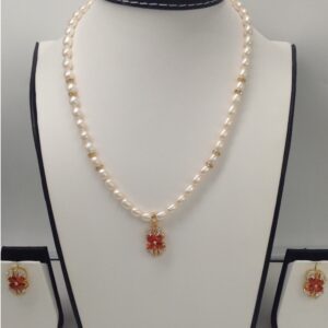 White,brown cz pendent set with oval pearls mala jps0061