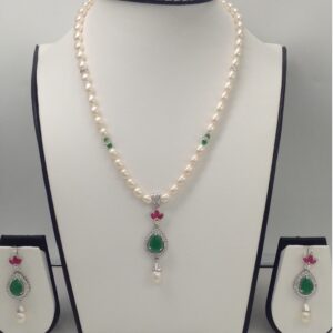 Multicolour cz pendent set with oval pearls mala jps0057